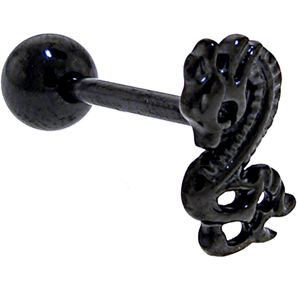 Black Titanium Anodized 3-D Dragon Barbell Tongue Ring