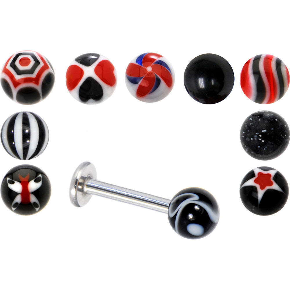 14G Black 10 Ball Interchangeable Labret Pack Set