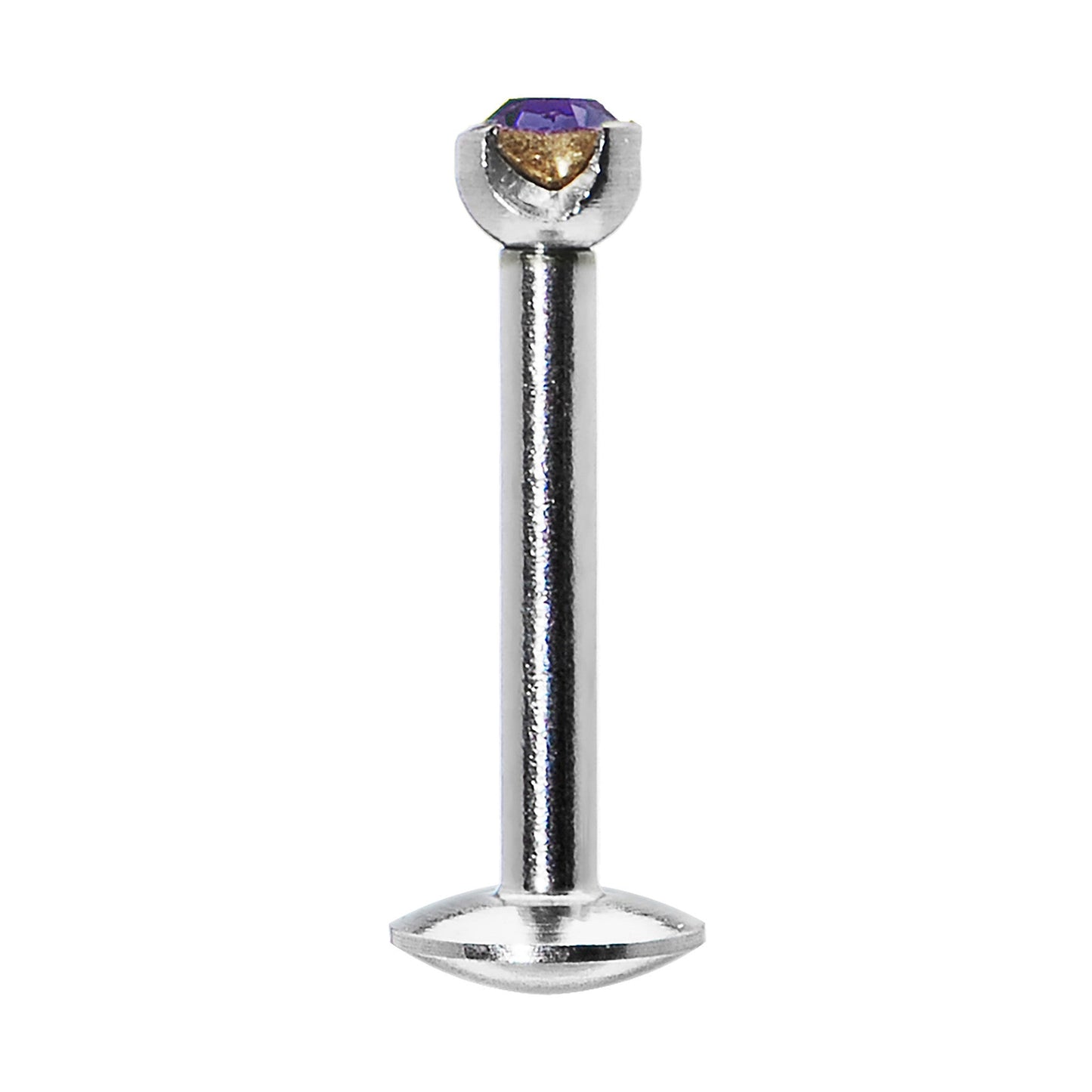 16G Purple 2mm Gem Internally Threaded Labret Monroe Tragus