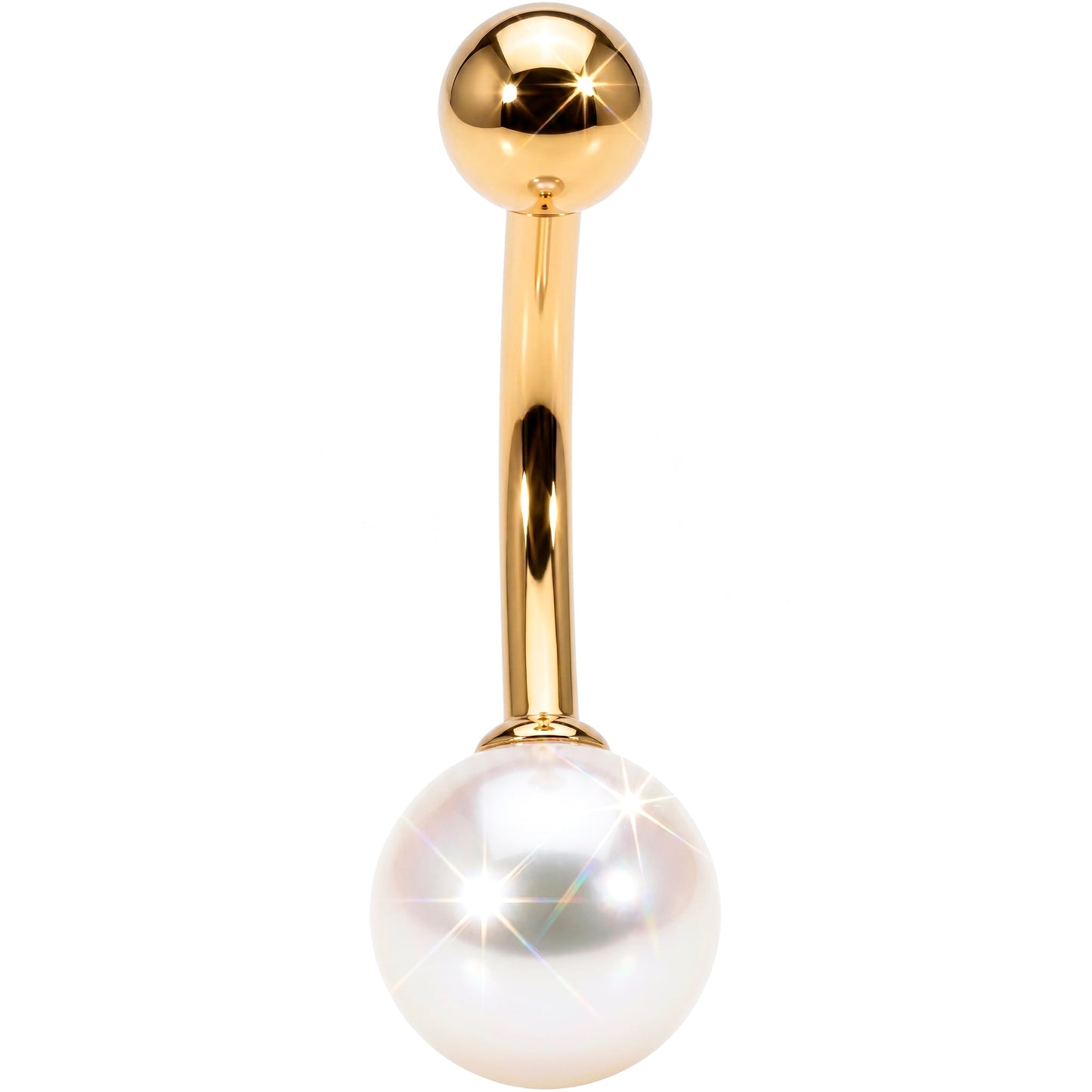 Solid 14K Yellow Gold Synthetic Pearl Belly Ring