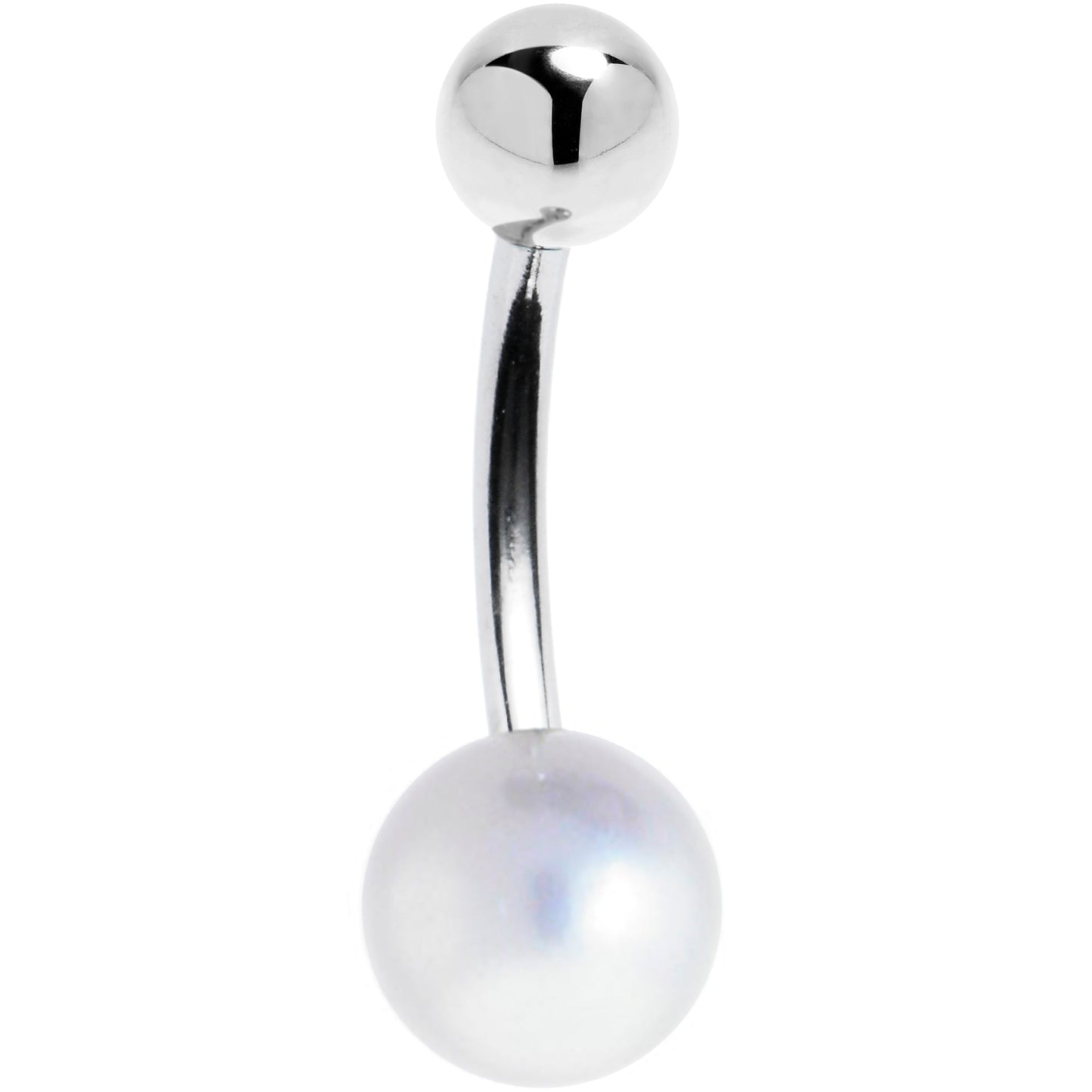 16G Solid 14K White Gold Synthetic Pearl Belly Ring