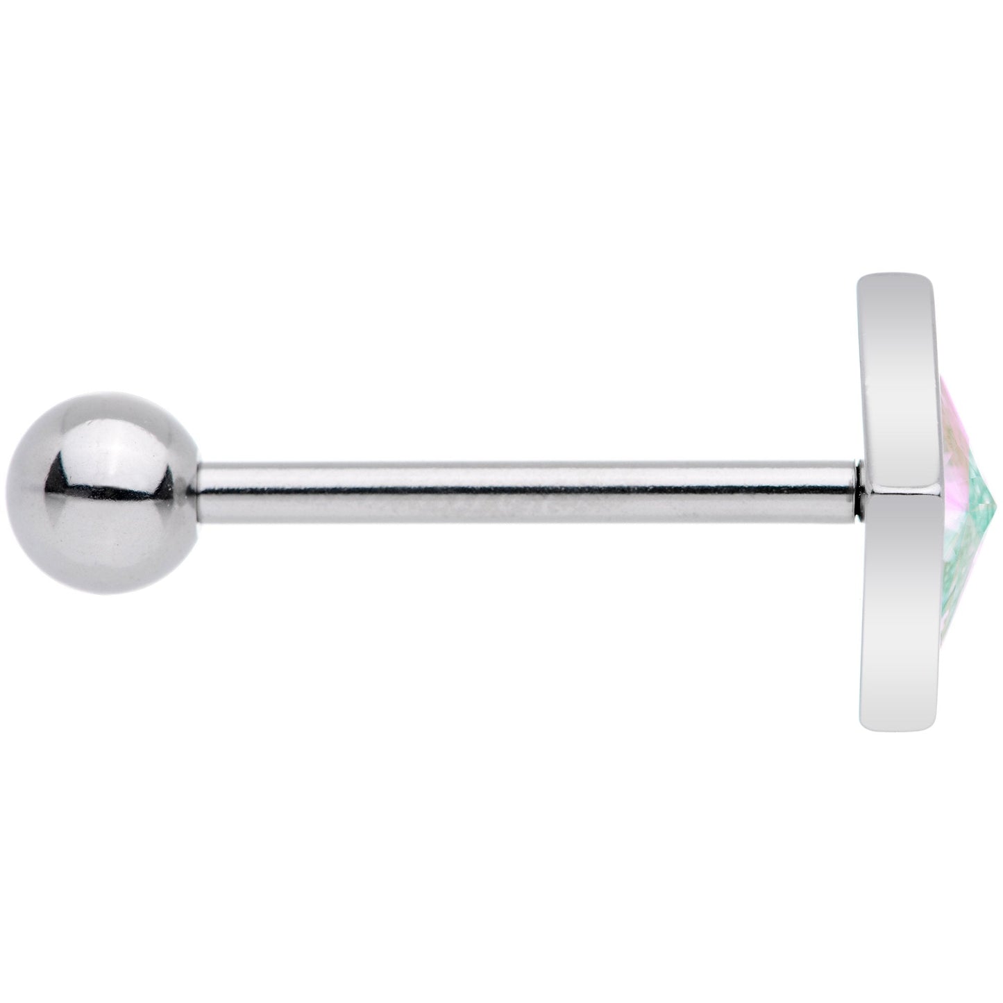 White Rainbow Gem Rhombus Barbell Tongue Ring