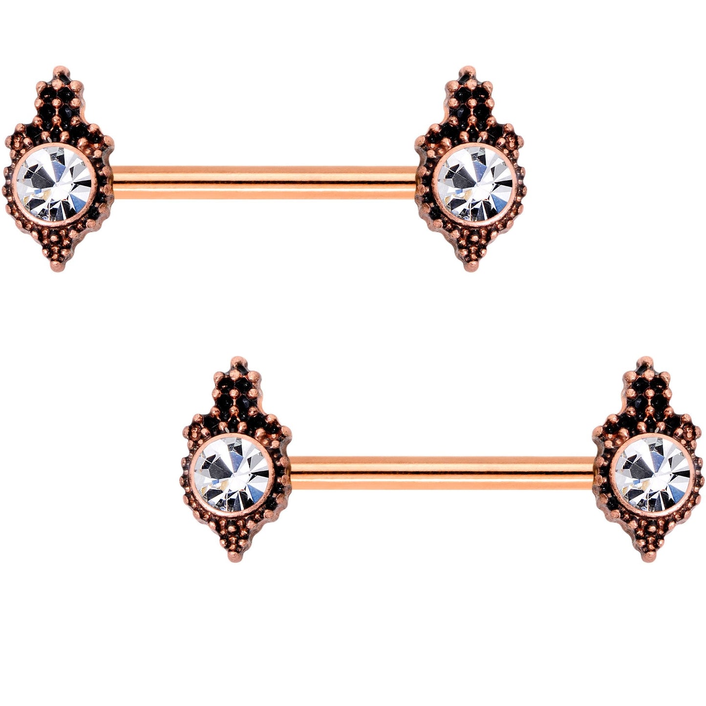 Clear Gem Rose Gold Tone Durango Fashion Barbell Nipple Ring Set