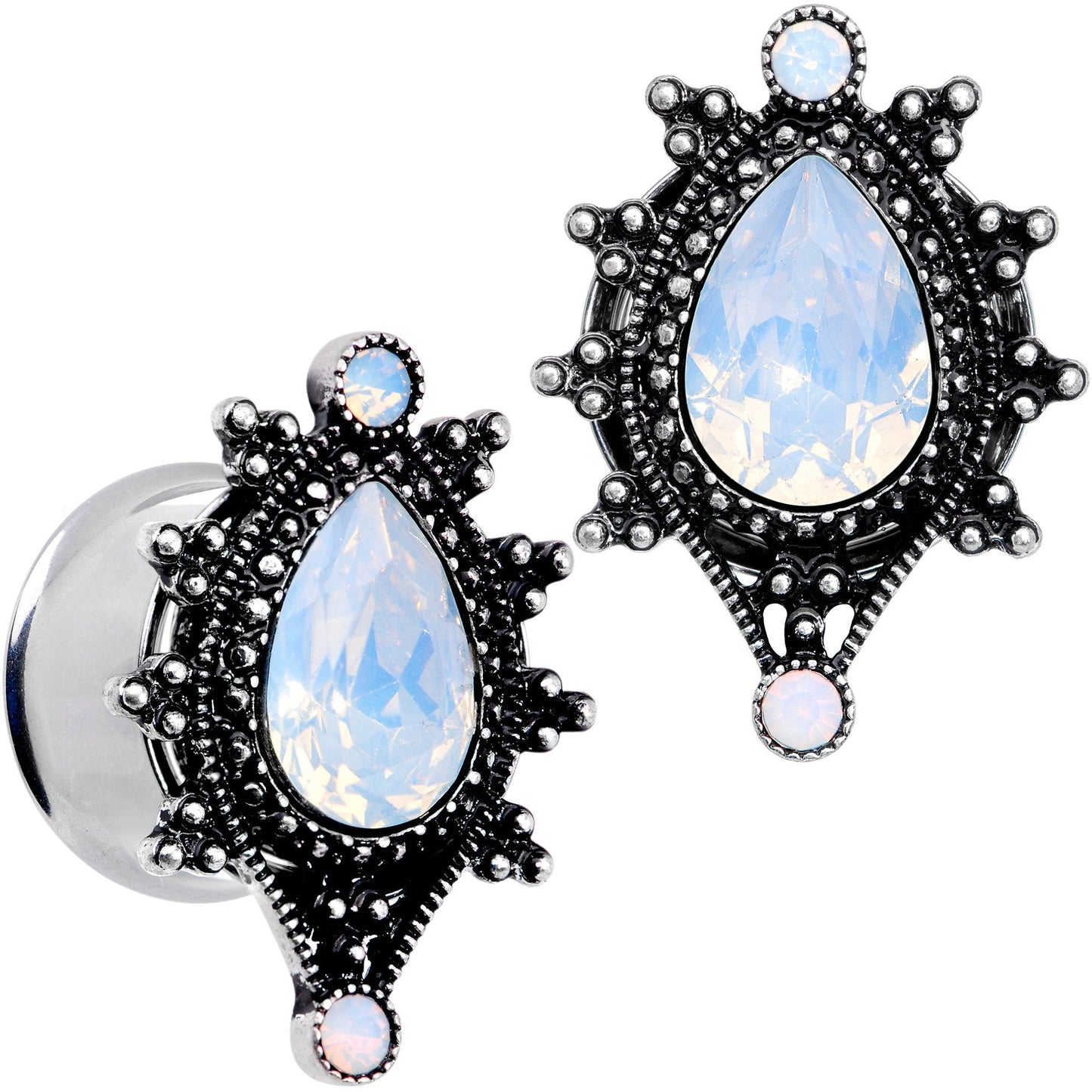 White Faux Opal Filigree Framed Double Flare Plug Set 6mm to 12mm