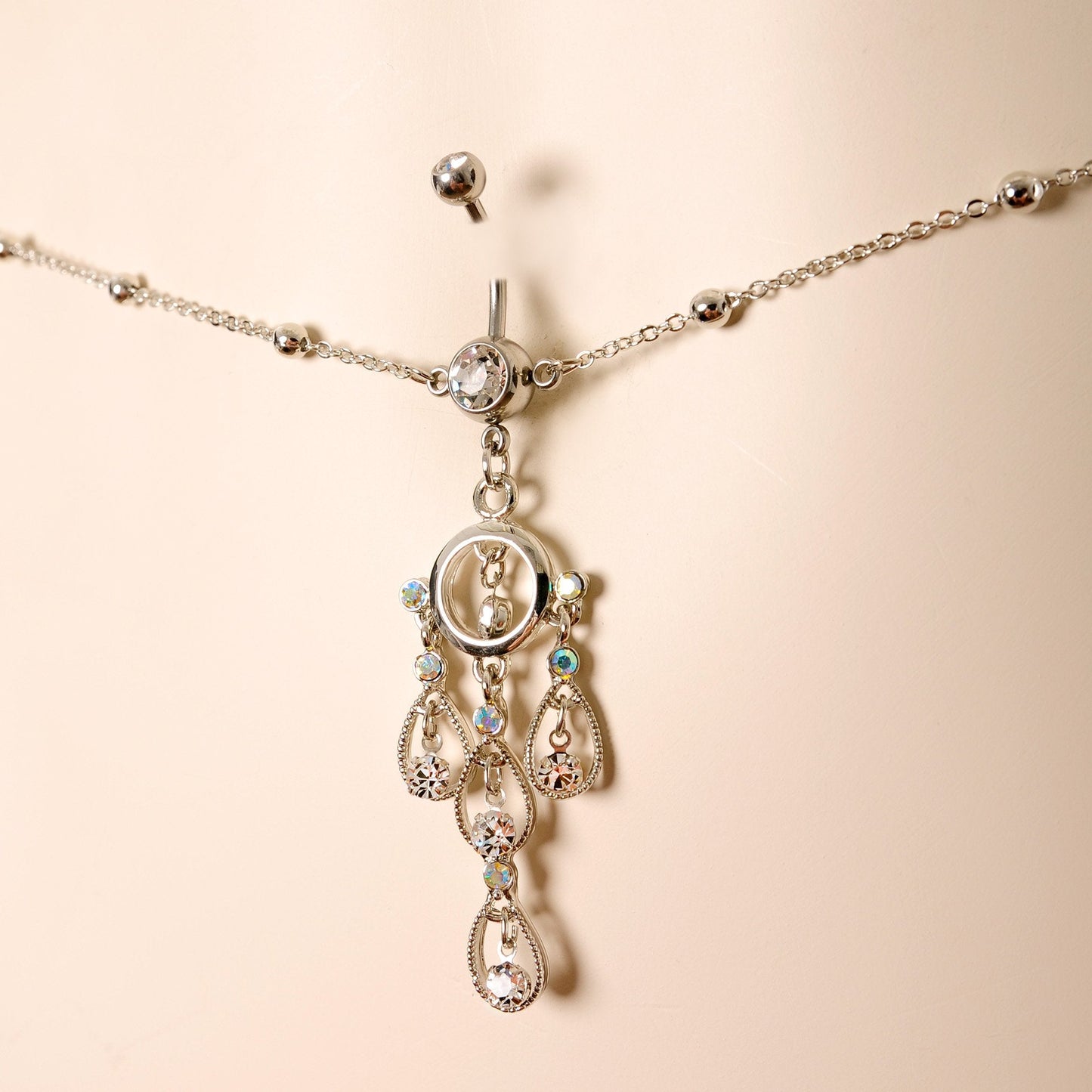 Clear Gem Dancing Queen Chandelier Dangle Belly Ring Belly Chain
