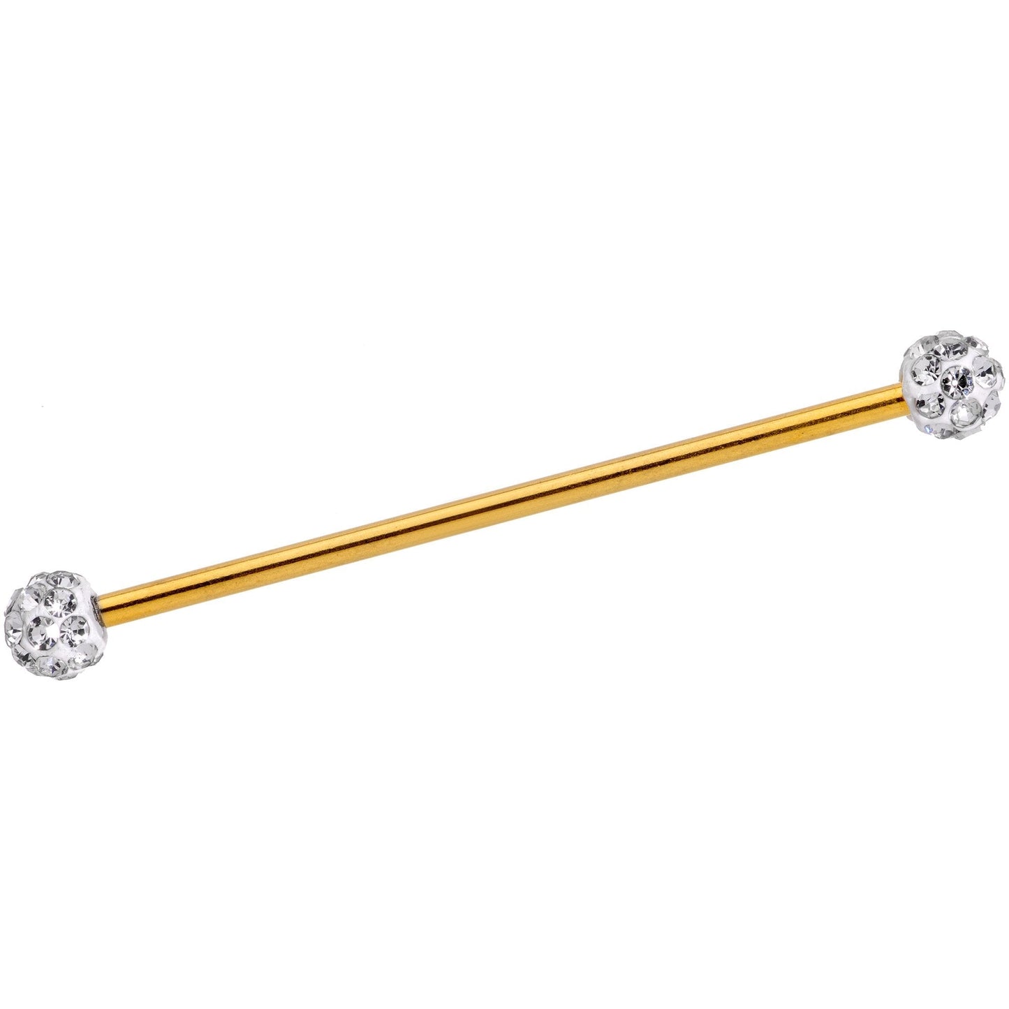 Clear Gem Cluster End Gold Anodized Straight Industrial Barbell 38mm