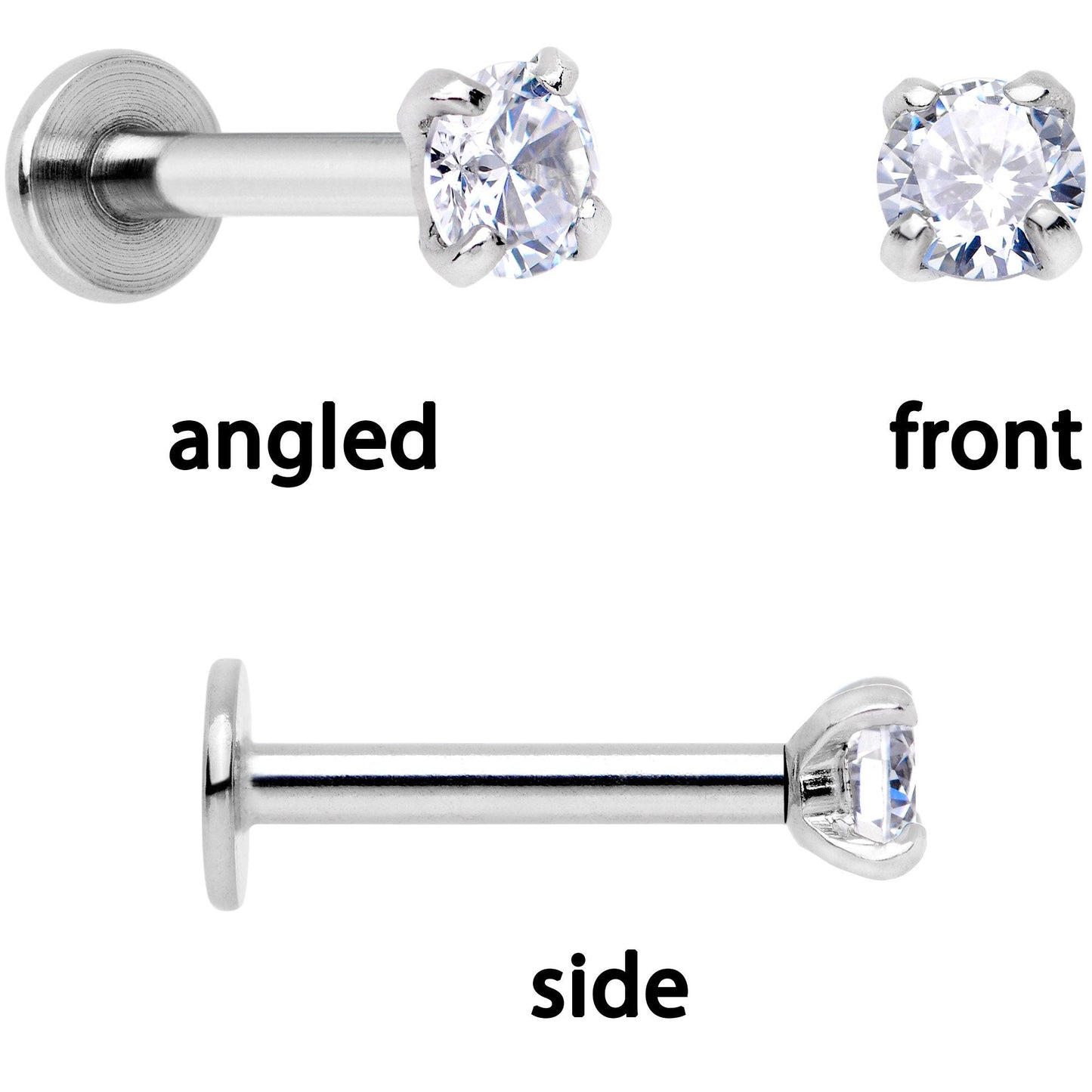 16G 1/4 Clear Gem Flowers Cartilage Tragus Earring Set of 3