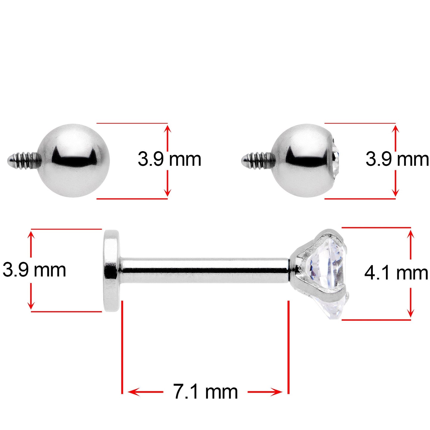 16G 5/16 Clear CZ Gem Variety Heart Labret Monroe Tragus
