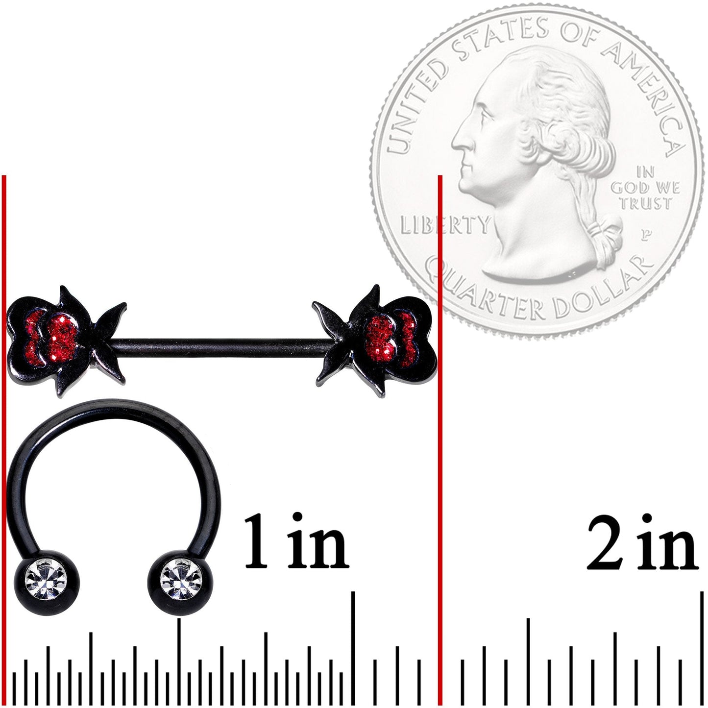 14G Clear Gem Heart Black Horseshoe Barbell Nipple Ring Set
