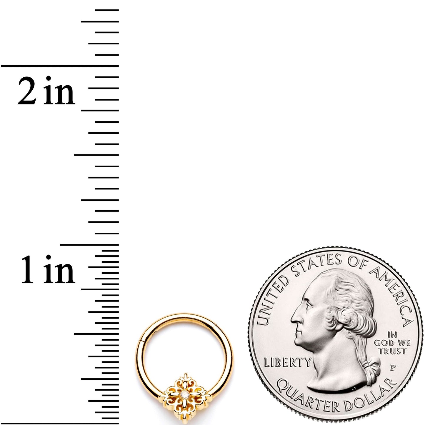 16G 3/8 Clear CZ Gold Tone Regal Rhombus Hinged Segment Ring