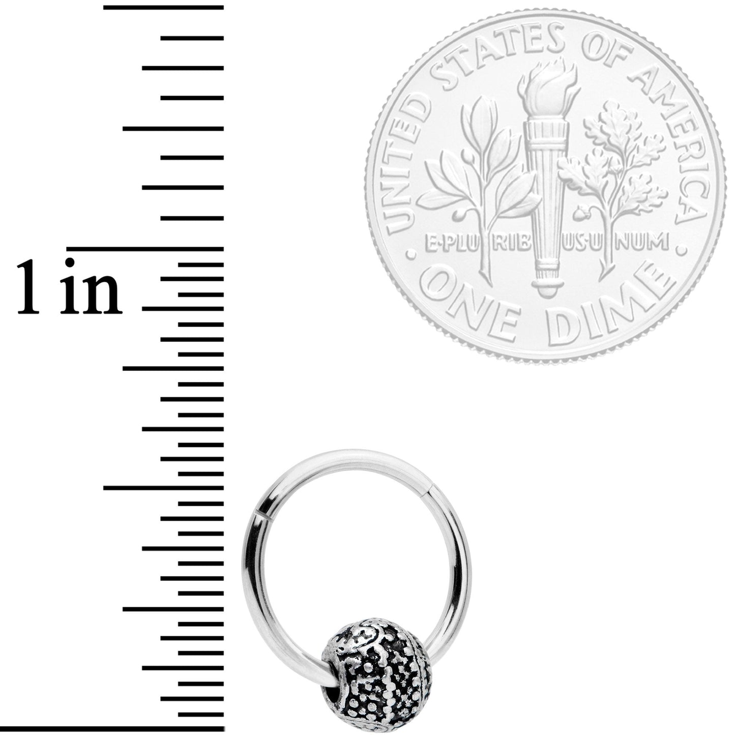 16G 3/8 Tiny Texture Pattern Bead Hinged Segment Ring