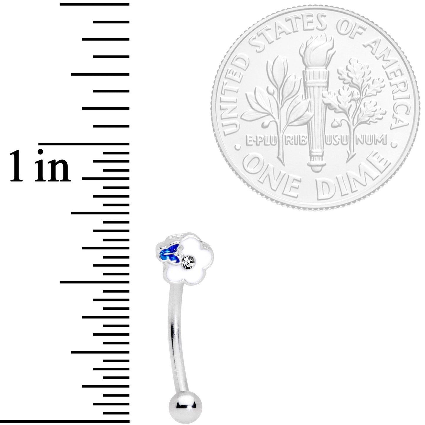 16G 3/8 Clear Gem White Flower Butterfly Curved Eyebrow Ring