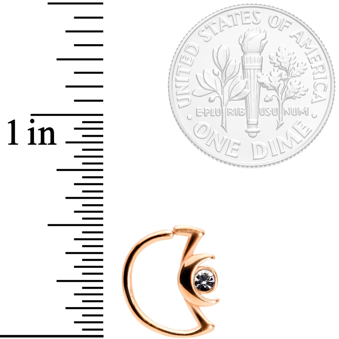 18G 3/8 Clear Gem Rose Gold Tone Crescent Moon Closure Ring