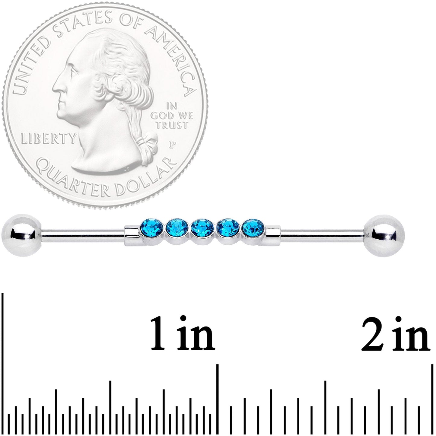 14G Aqua CZ Gem Quintuplet Industrial Barbell 38mm
