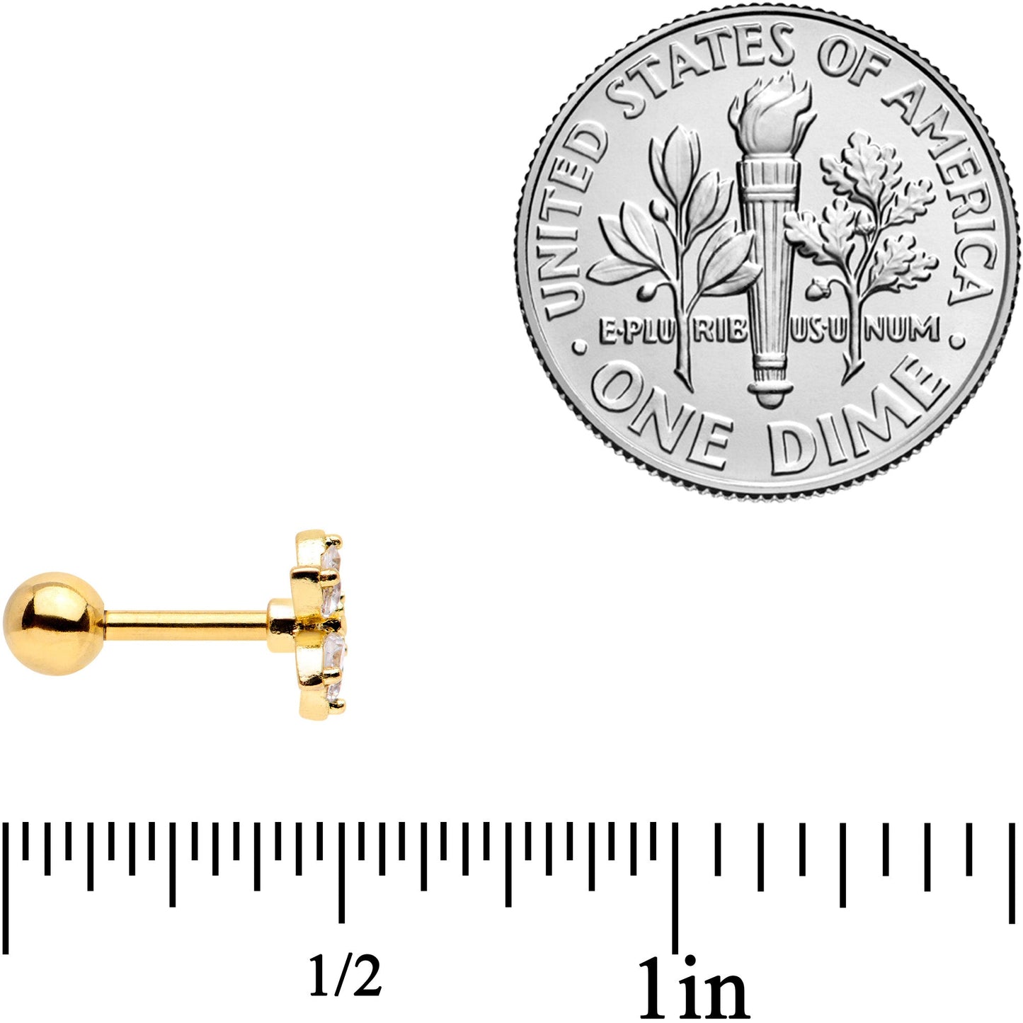 16G 1/4 Clear CZ Gem Gold Tone Moon Cartilage Tragus Set of 3