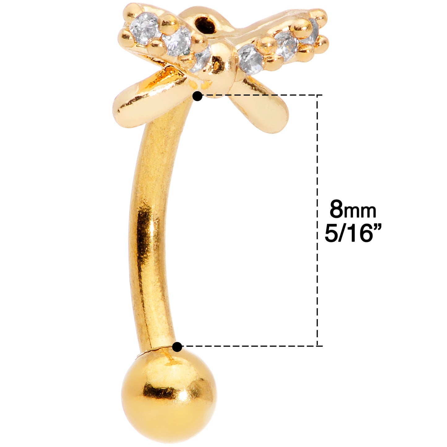 16G 5/16 Clear Gem Gold Tone Ribbon Bow Curved Eyebrow Ring