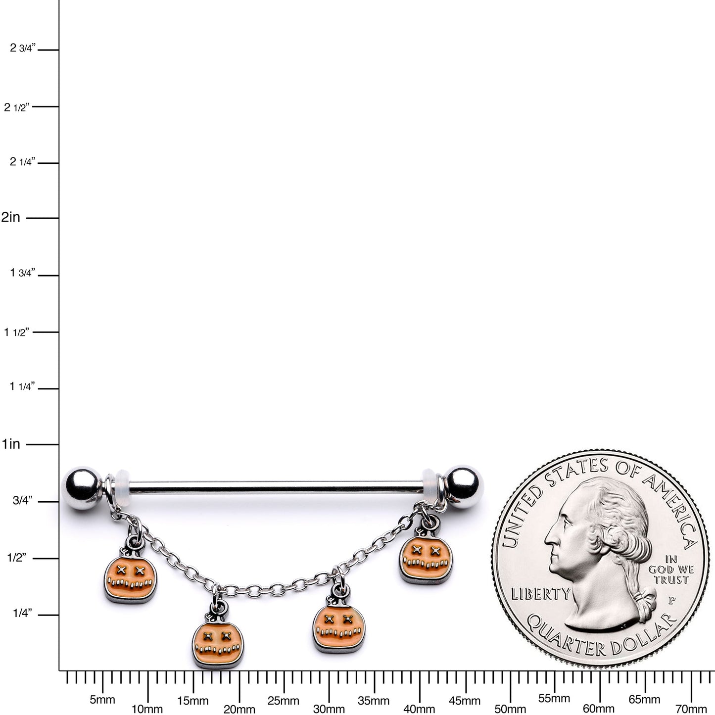 14G Pumpkin Patch Halloween Chain Dangle Industrial Barbell 38mm