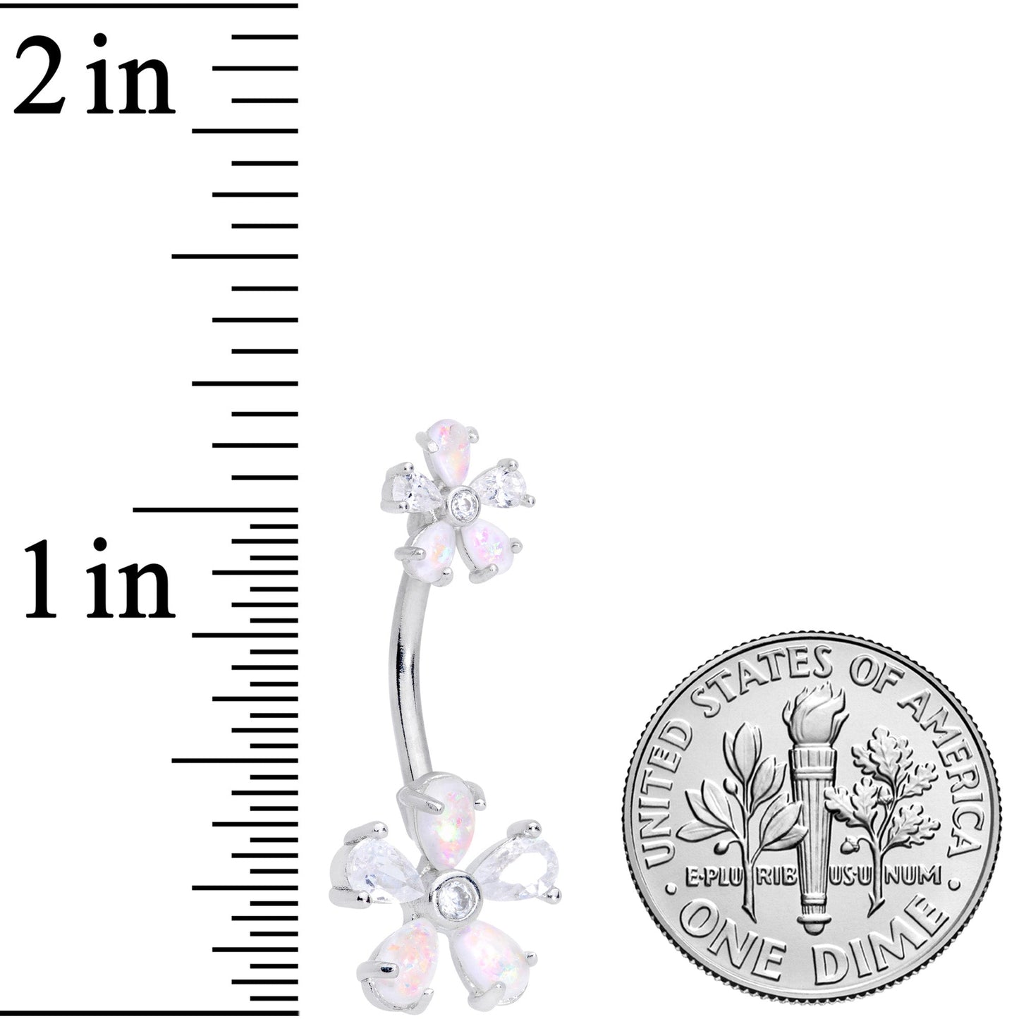 White Faux Opal Five Petal Flower Double Mount Belly Ring