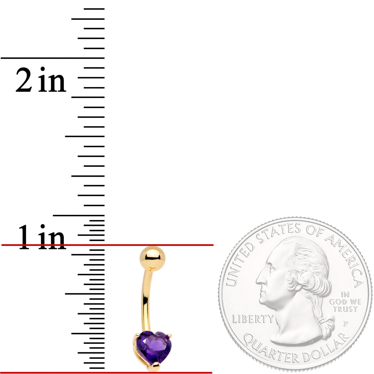 16G Solid 14K Yellow Gold GENUINE Light AMETHYST Heart Solitaire Belly Ring