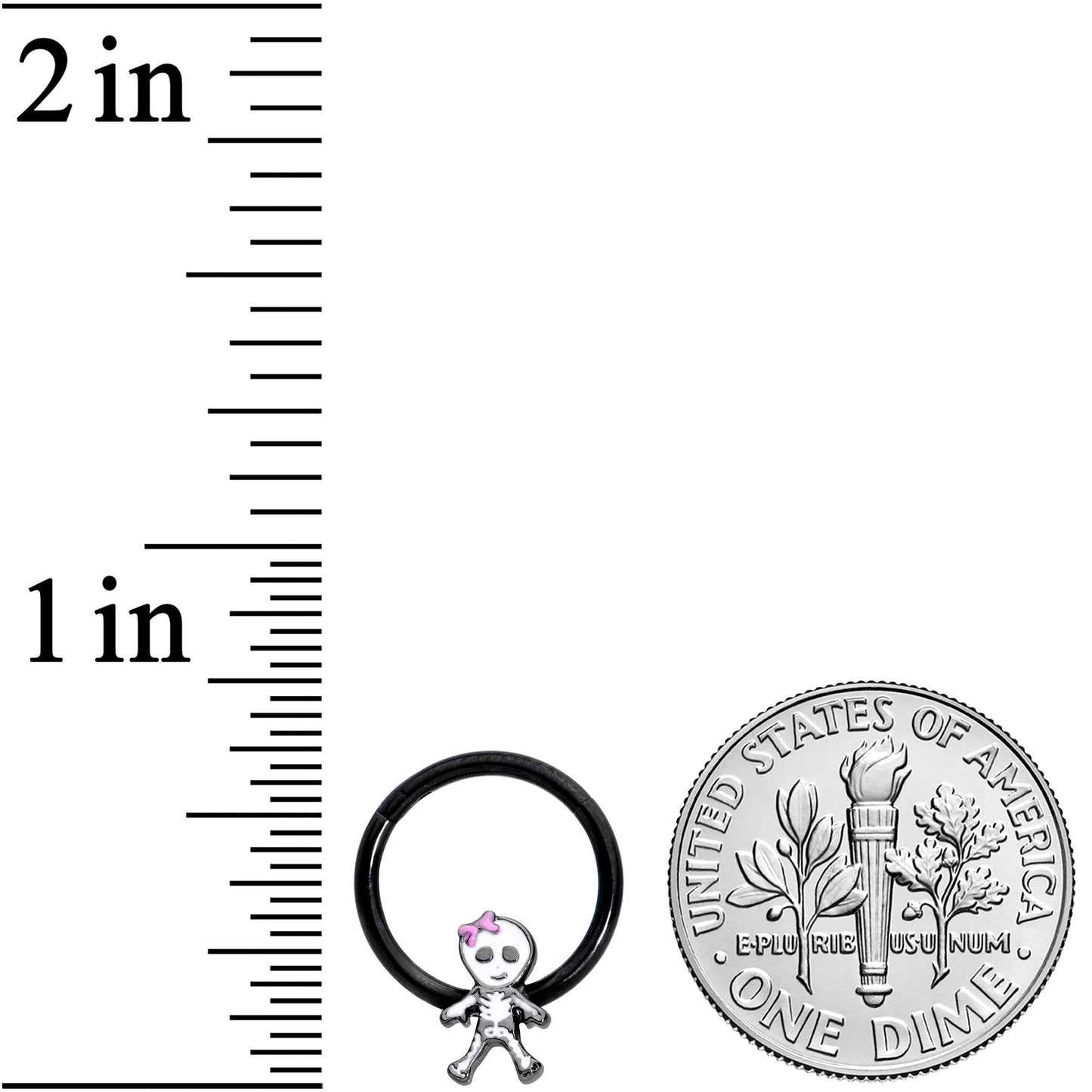 16G 3/8 Black Skeleton Girl Halloween Hinged Segment Ring