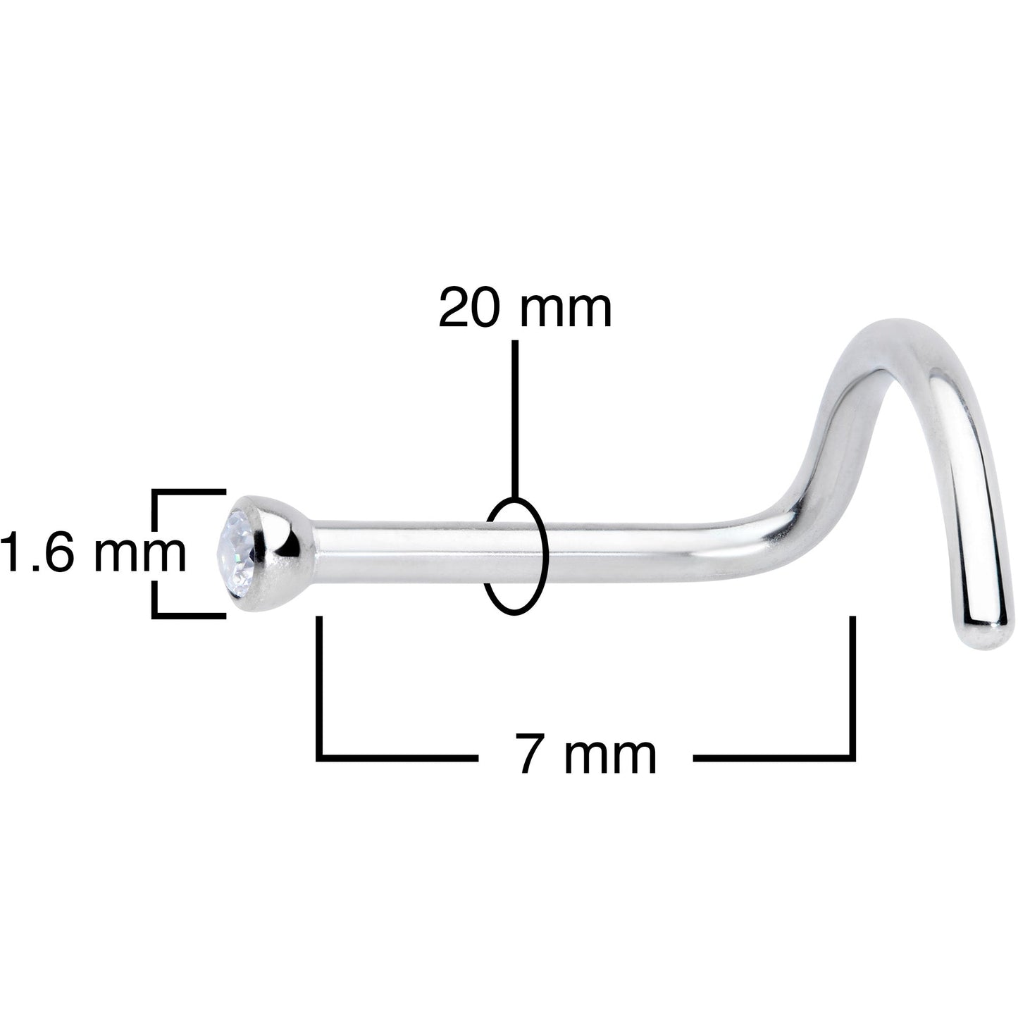 20G Clear 1.5mm Grade 23 Titanium Press Fit Left Side Nose Screw