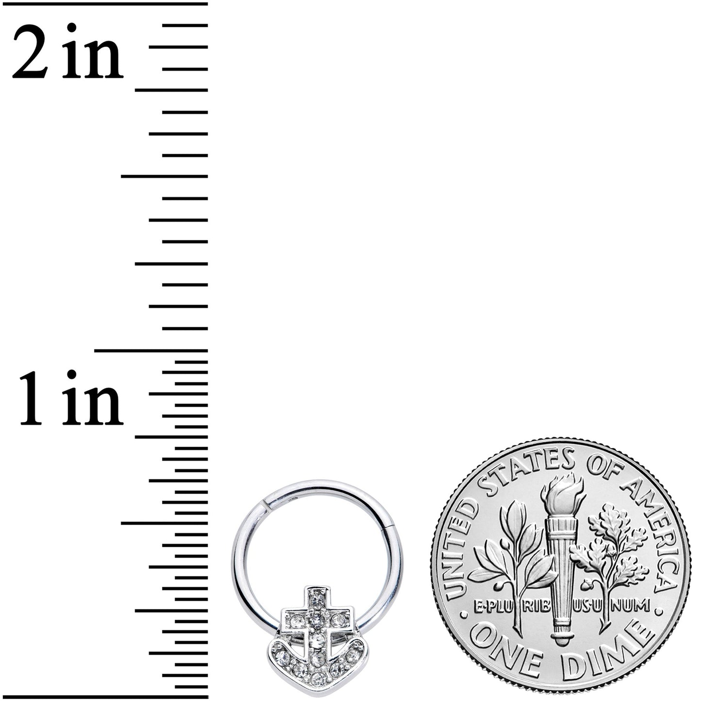 16G 3/8 Clear Gem Nautical Anchor Hinged Segment Ring