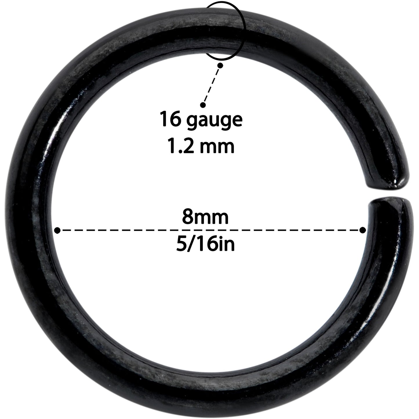 16G 5/16 Black Anodized Seamless Cartilage Ring Set of 12