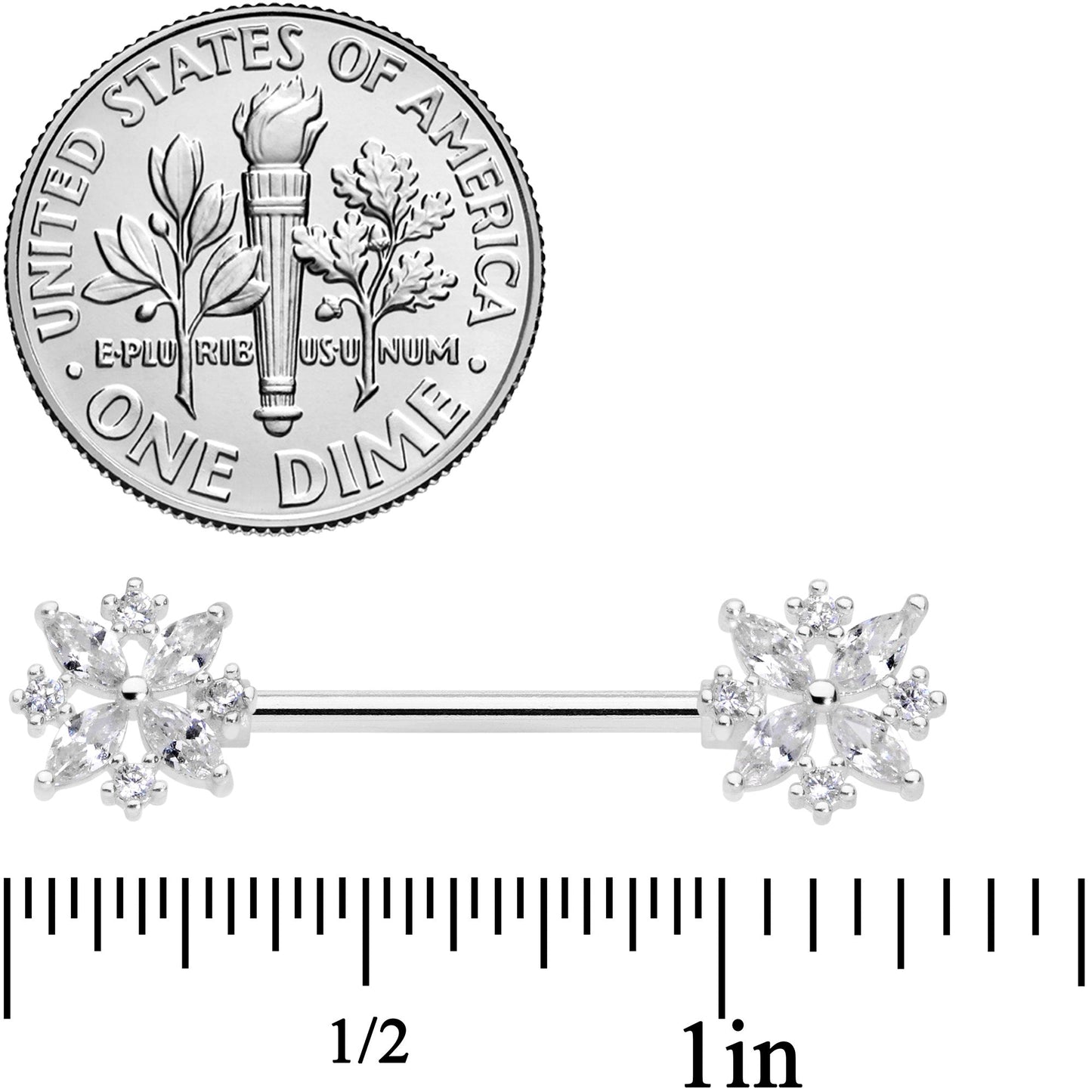 14G 5/8 Clear CZ Gem Star Burst Barbell Nipple Ring Set