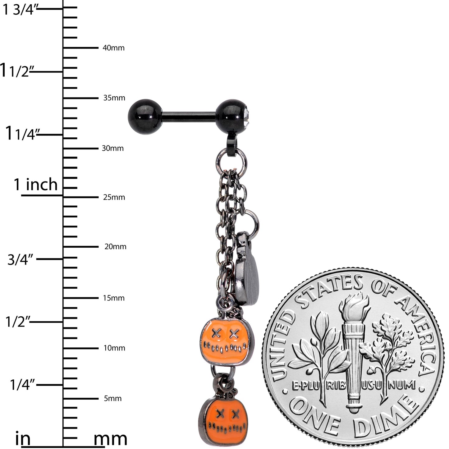 16G 1/4 Clear Gem Black Halloween Pumpkin Dangle Cartilage