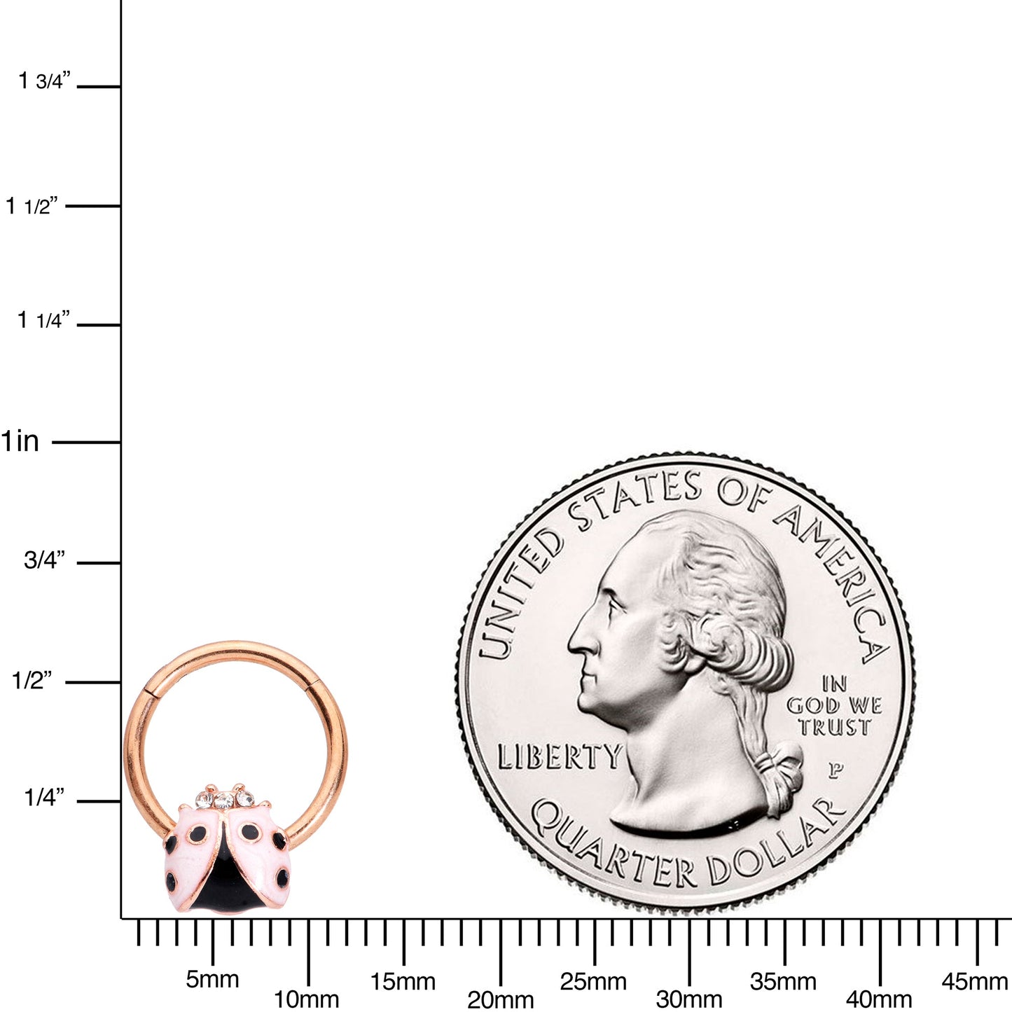 16G 3/8 Clear Gem Rose Gold Tone Lil Ladybug Hinged Segment Ring