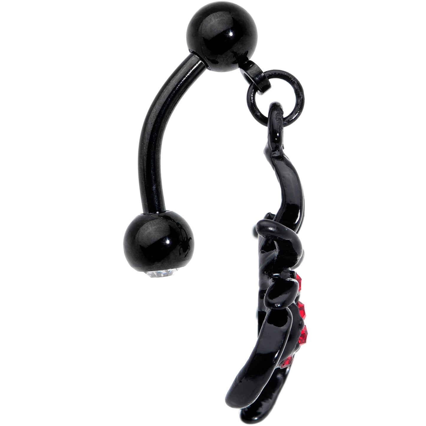 Red Gem Black Widow Spider Halloween Dangle Top Mount Belly Ring