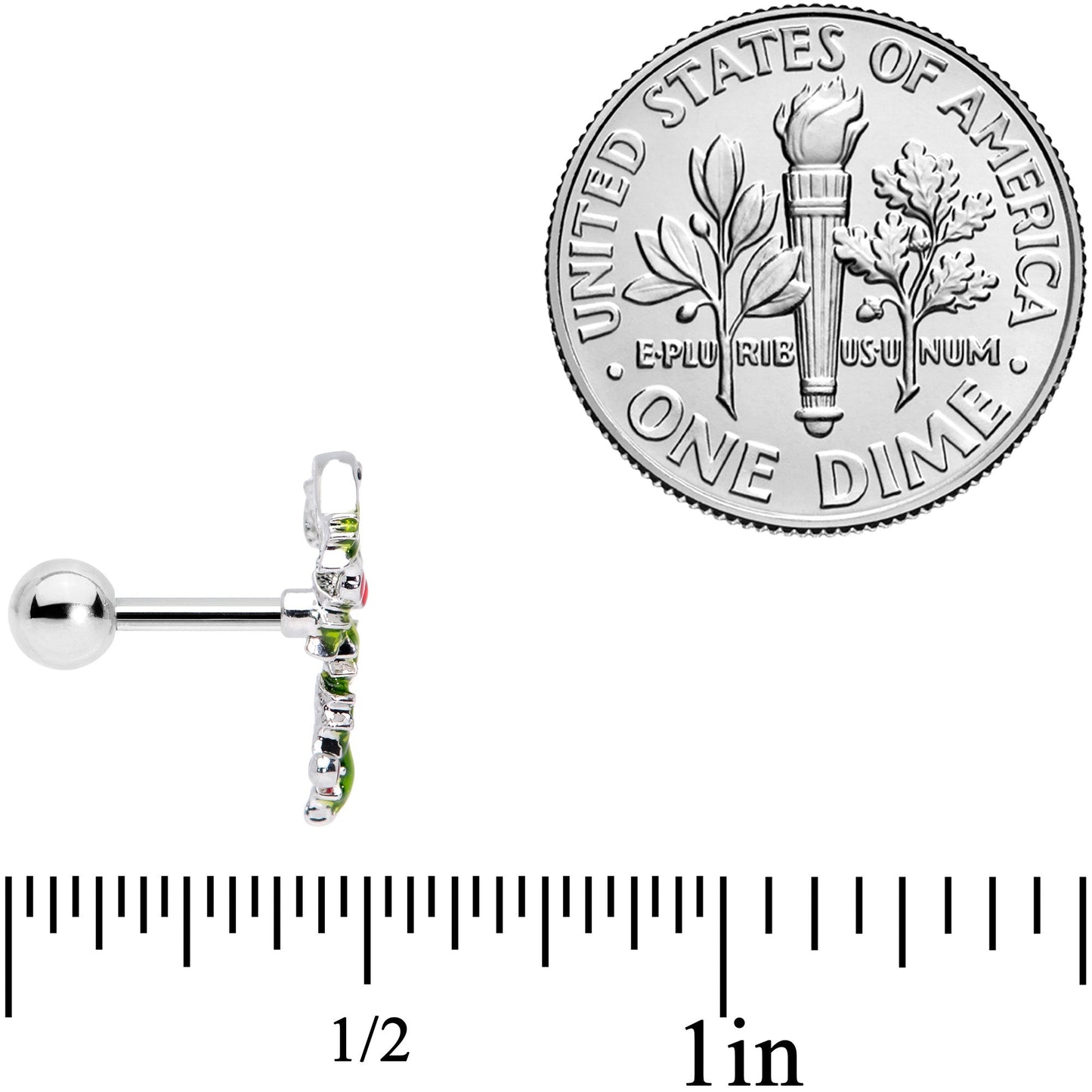 16G 1/4 Pink CZ Gem Candy Cane Holly Christmas Cartilage Tragus