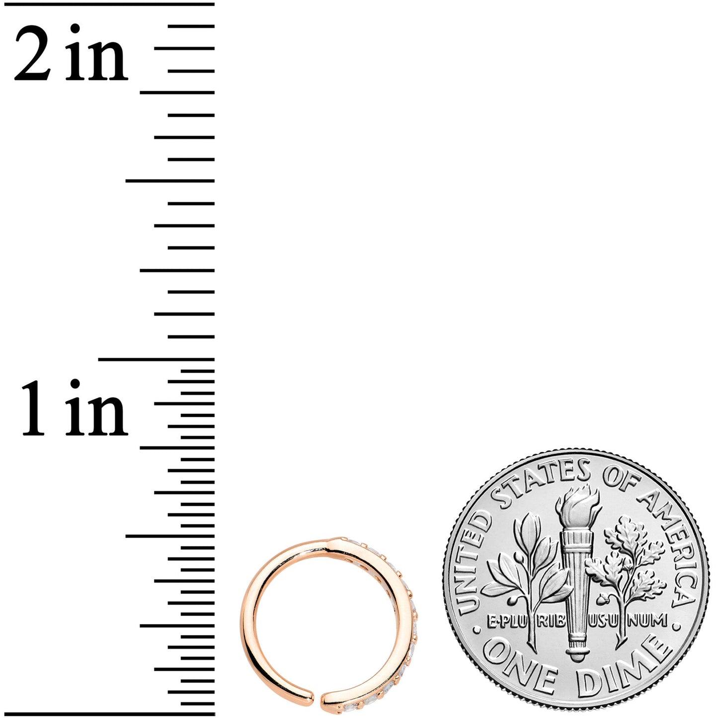 16G 3/8 Clear CZ Gem Rose Gold Tone Forward Facing Closure Ring