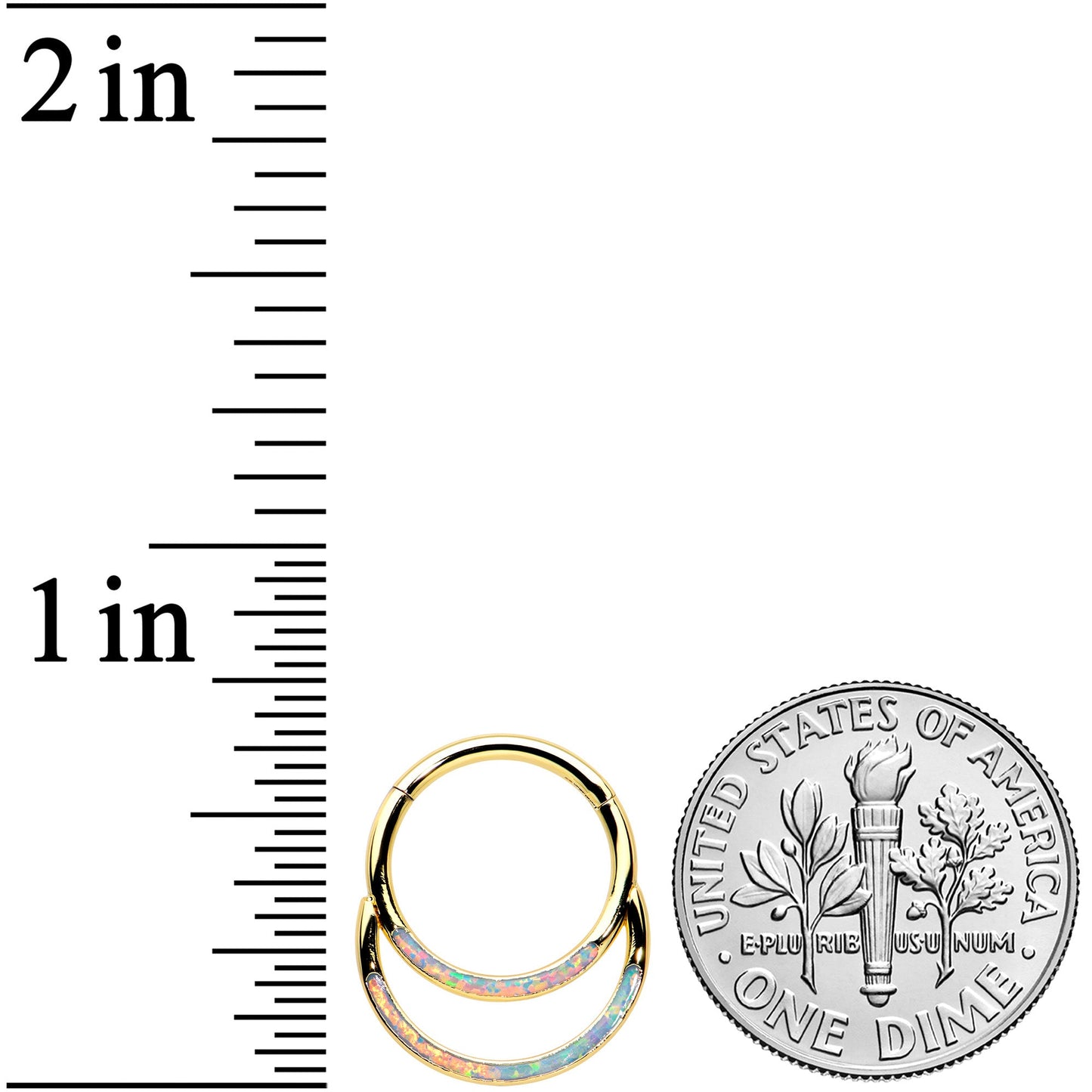 16G 3/8 White Synth Opal Gold Tone Double Row Hinged Segment Ring