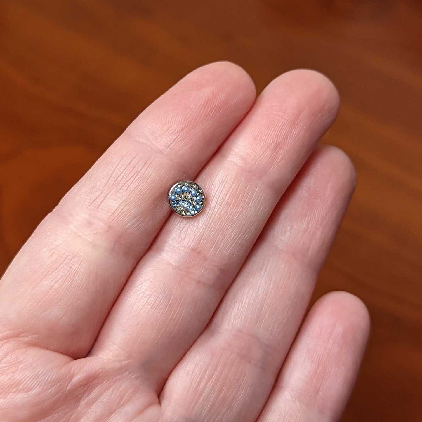 16G 1/4 Blue Gem Geometric Blues Pattern Labret Monroe Tragus