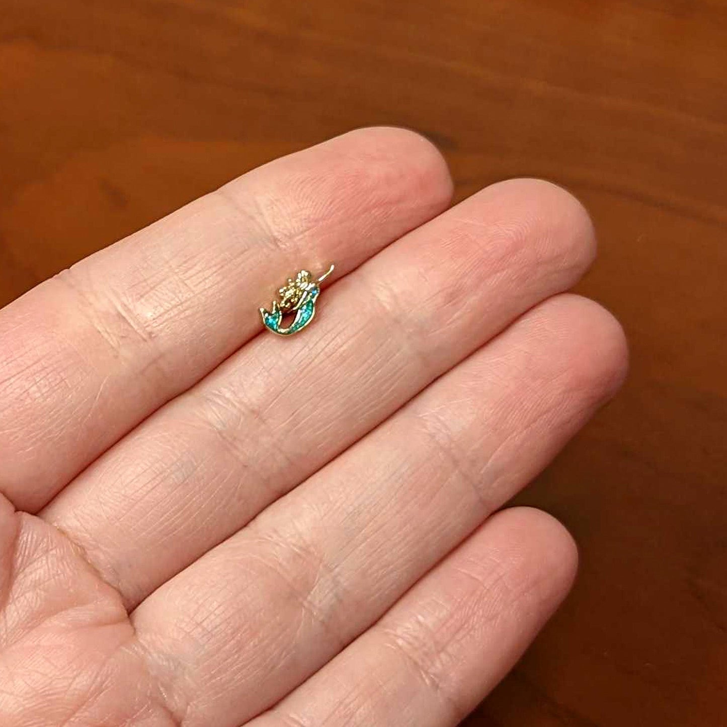 16G 5/16 Green Faux Opal Gold Tone Curvy Mermaid Labret Tragus