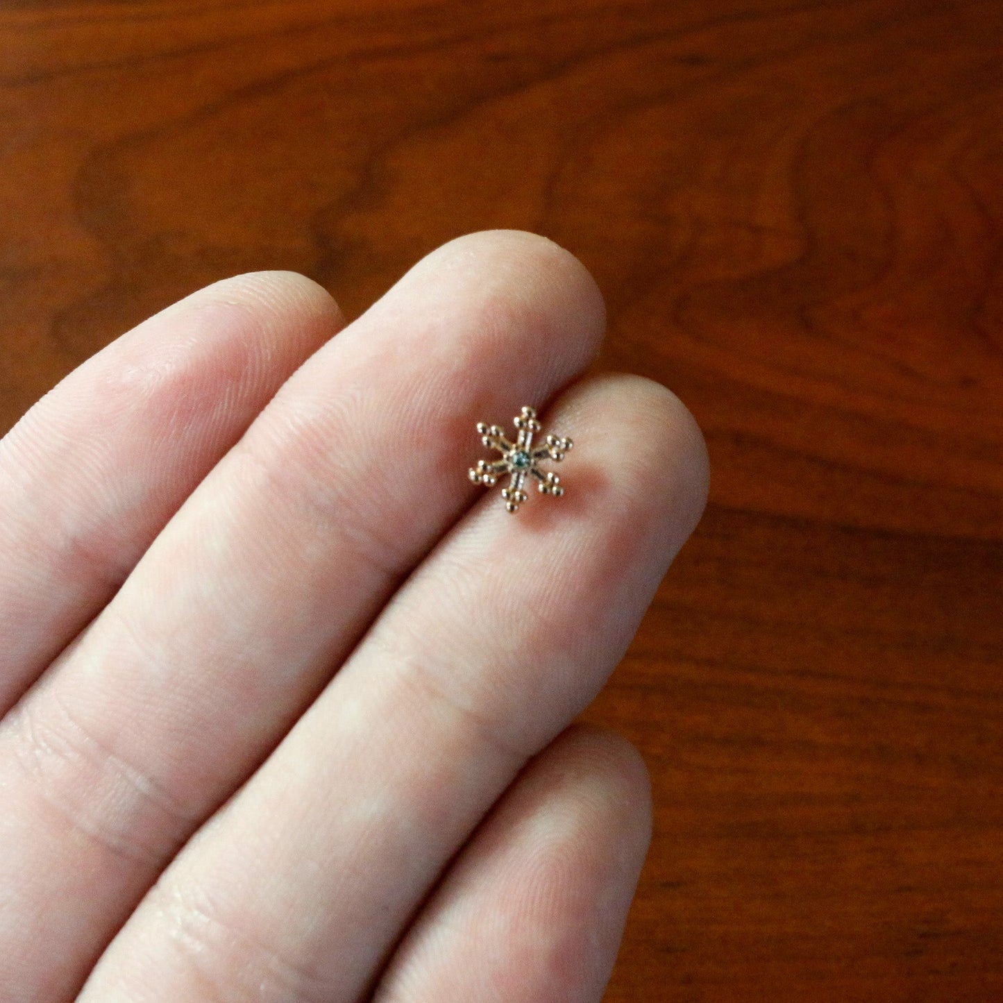 16G 5/16 Clear Gem Rose Gold Tone Snowflake Labret Monroe Tragus
