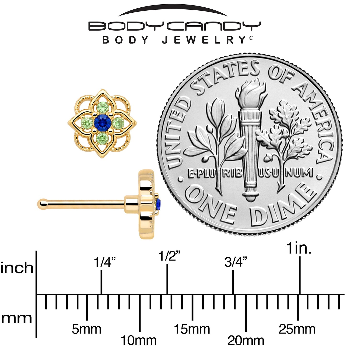 20G 1/4 Blue Gem Gold Tone Celtic Style Nose Bone