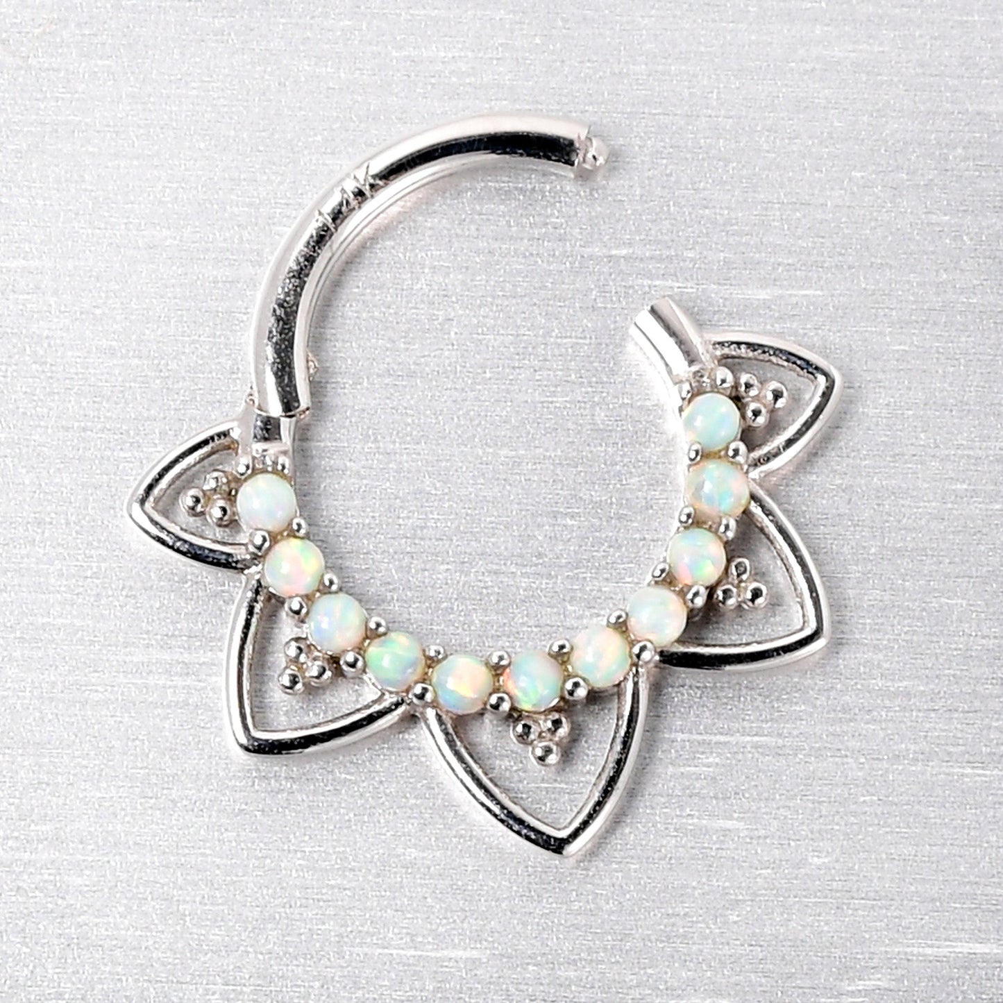 16G 5/16 White Synthetic Opal 14k White Gold Filigree Hinged Segment Ring