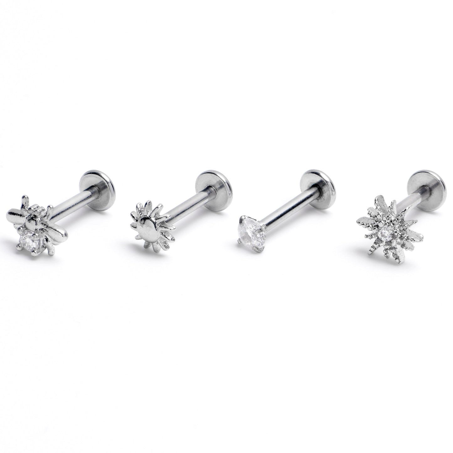 16G 5/16 Clear Gem Insect Sun Labret Monroe Tragus Set of 4
