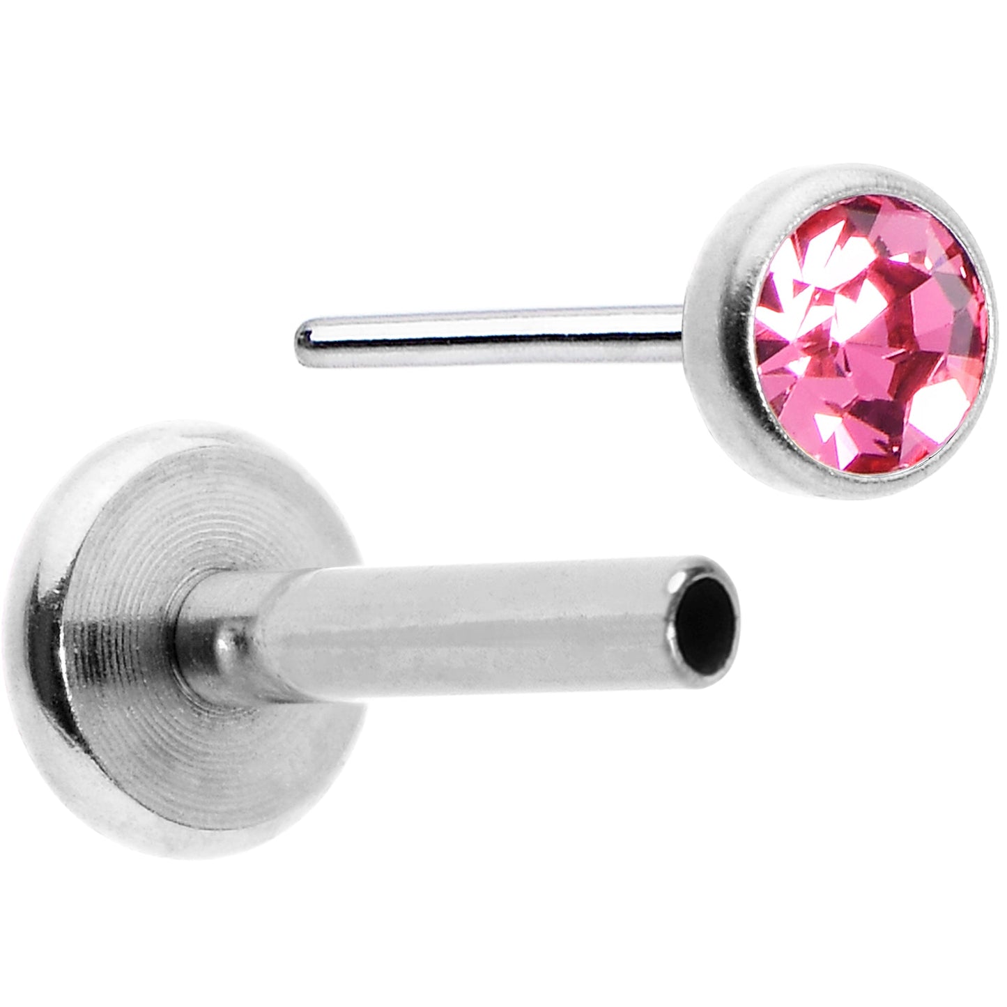 16G 5/16 Pink Gem Threadless Labret Monroe Tragus