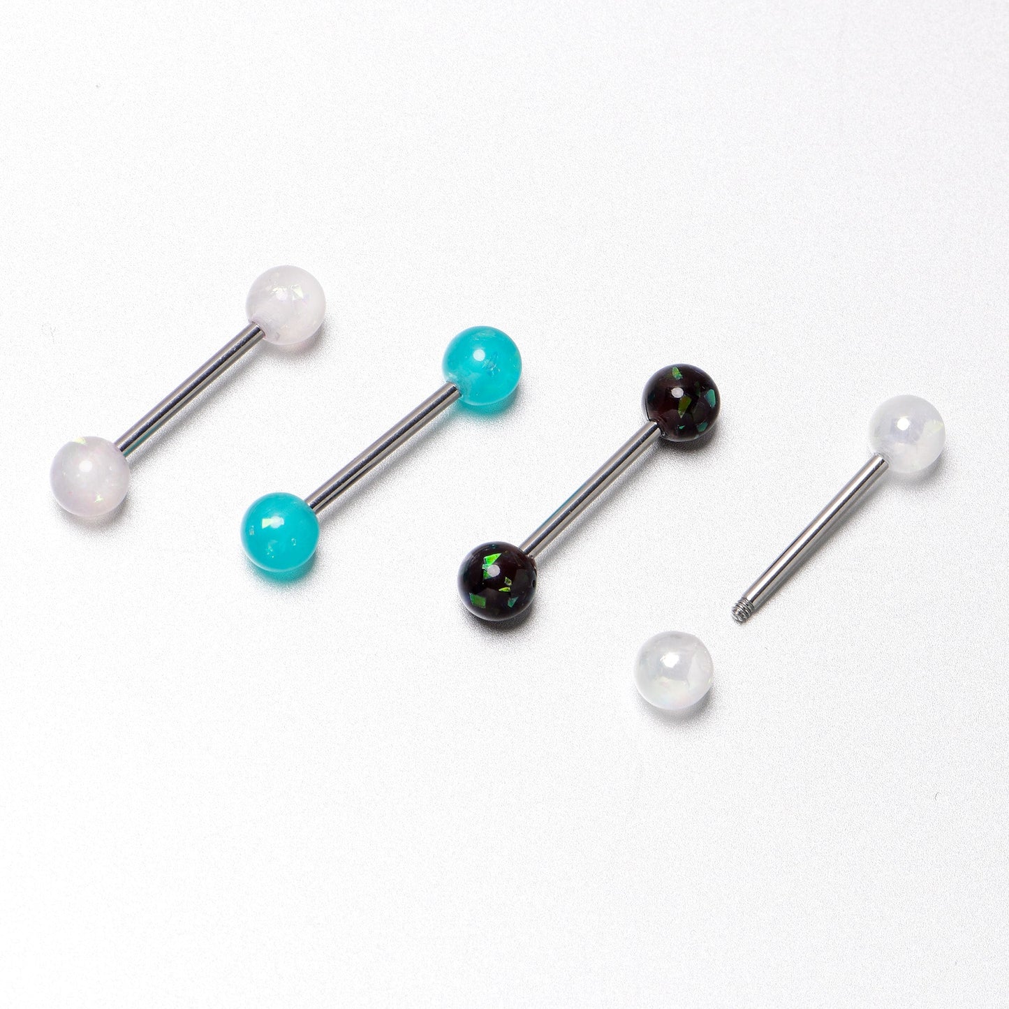 Green Aurora White Black Faux Opal Pack Tongue Ring Set of 4