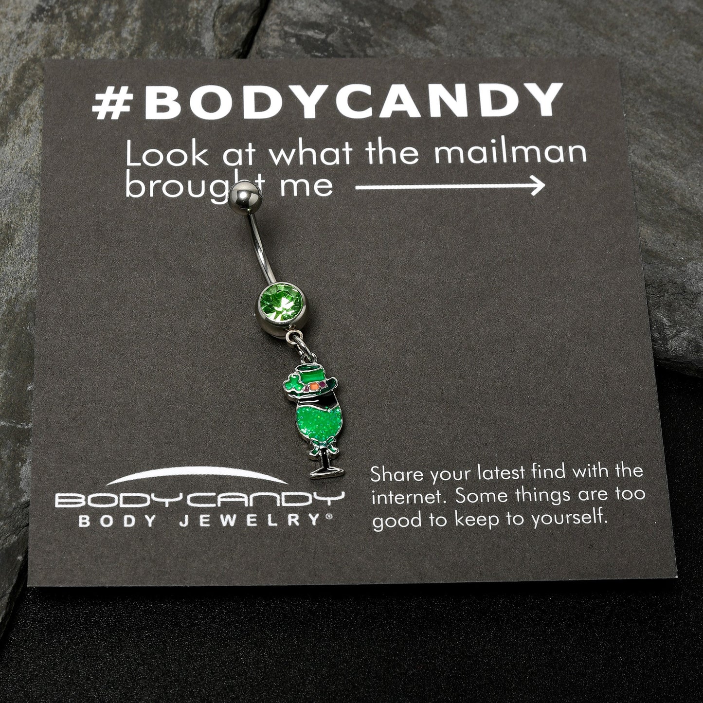 Green Gem Fancy Leprechaun St Patricks Dangle Belly Ring