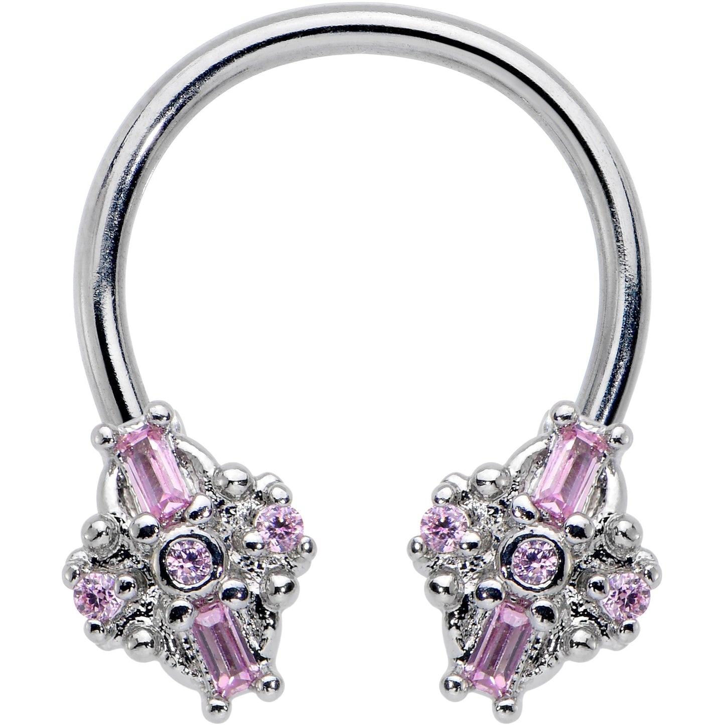 16G 3/8 Pink Gem Opulent Cross Horseshoe Circular Barbell