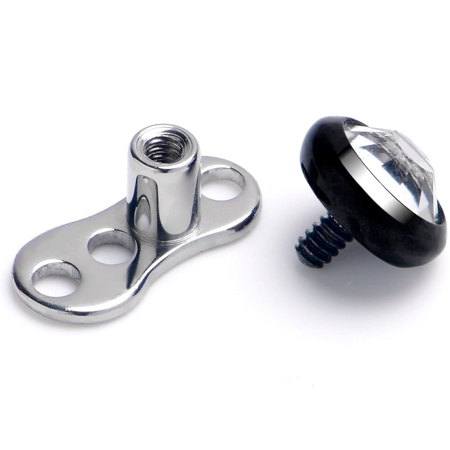 16G 4mm Gem Bezel Black Top 3 Hole Dermal Implant Grade Titanium Anchor Base