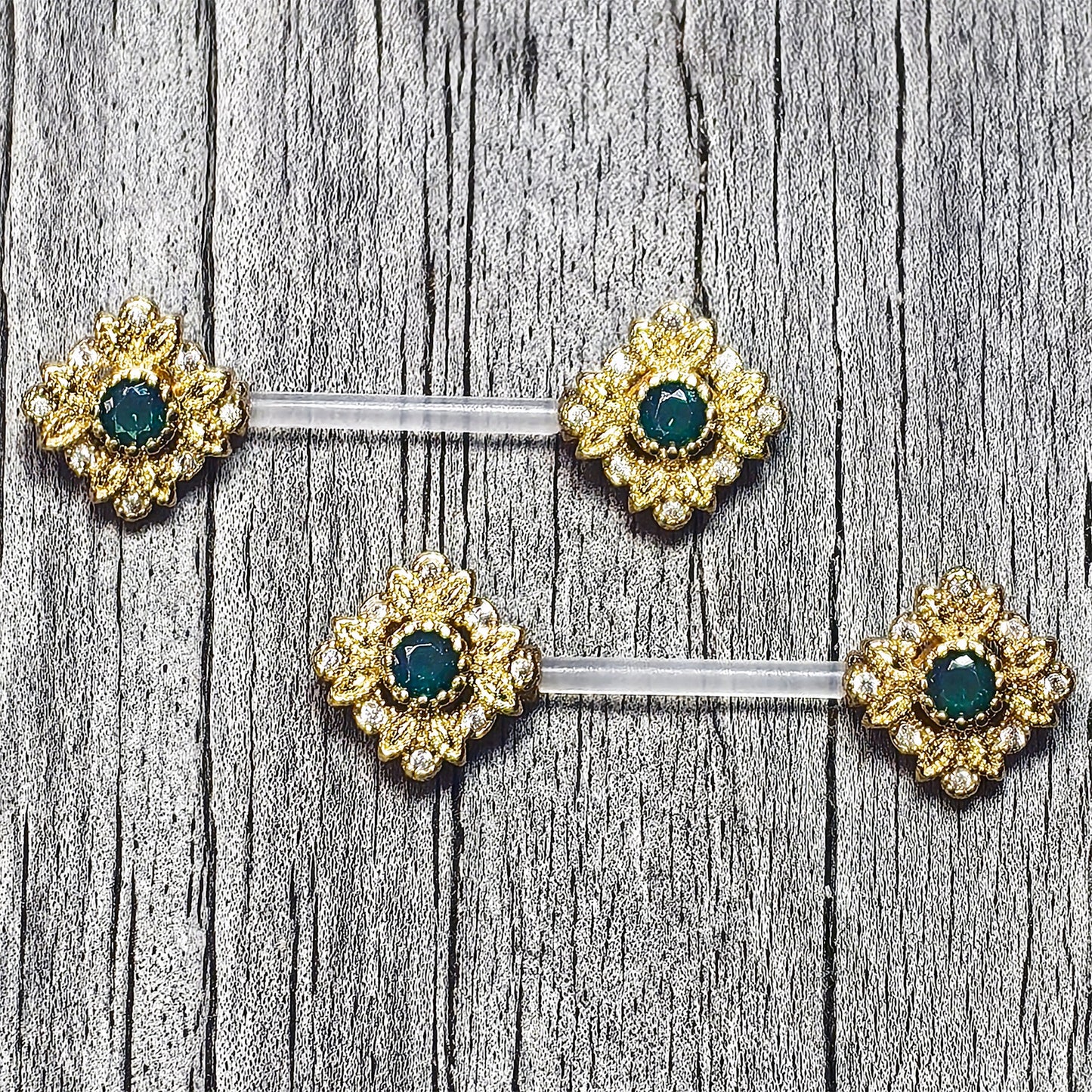 14G 9/16 Gem Bioplast Deco Age Barbell Nipple Ring Set