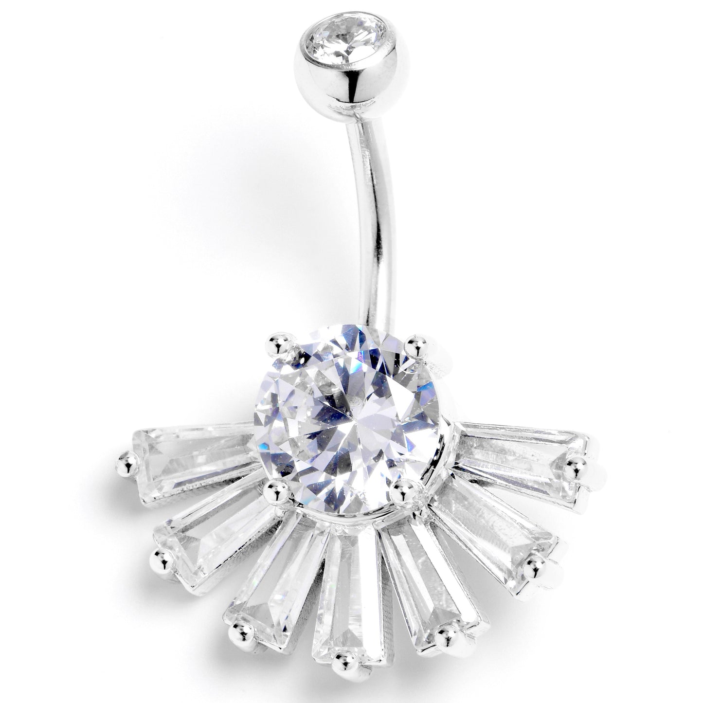 Clear CZ Gem Deco Elegance Fan Belly Ring