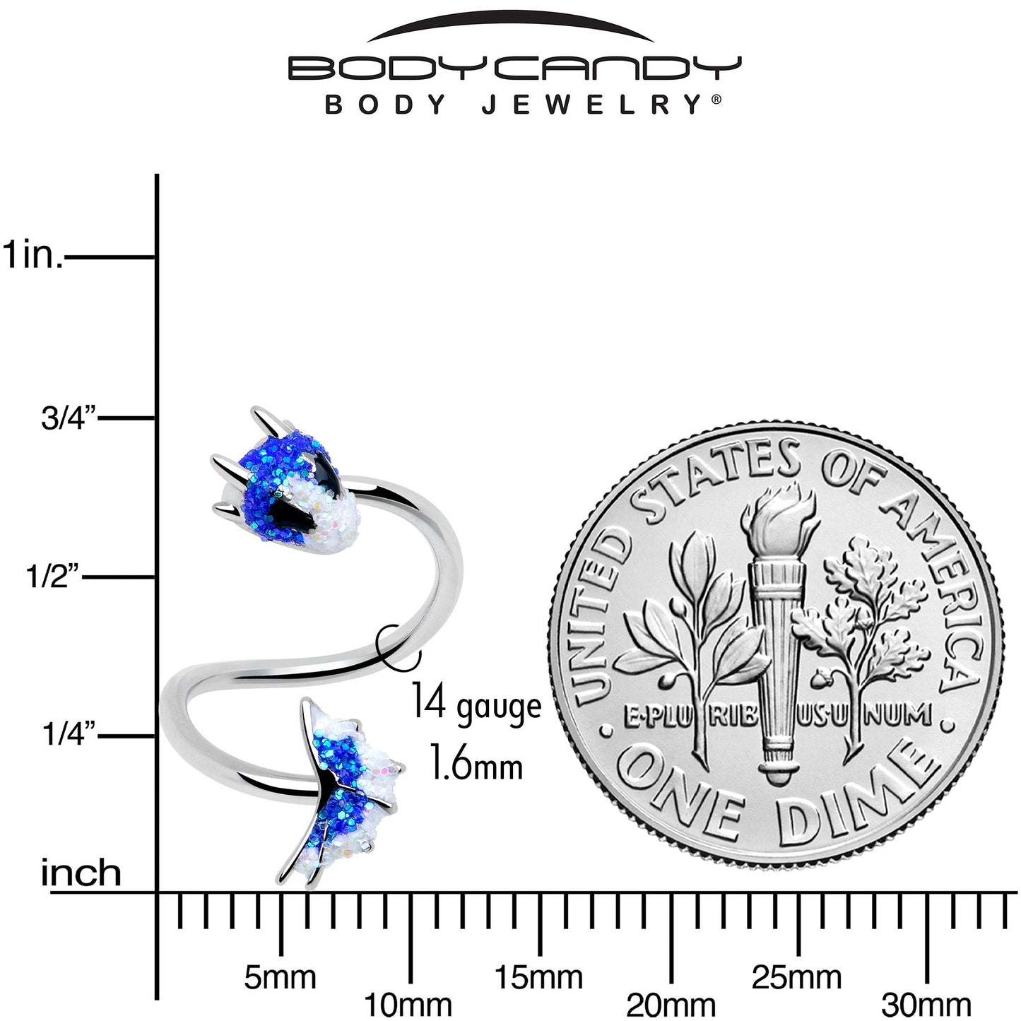 Sea Monster Glitter Blue Spiral Twister Belly Ring