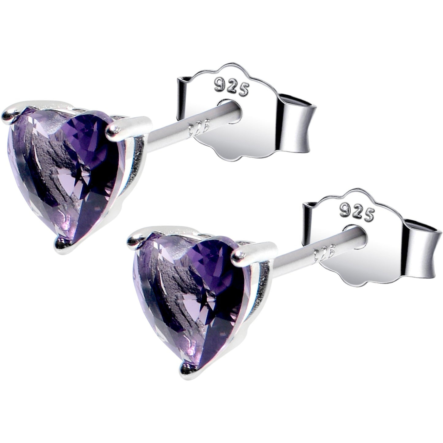 5mm CZ Heart 925 Sterling Silver February Birthstone Stud Earrings
