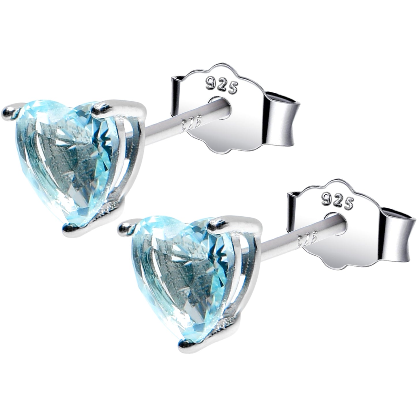 5mm CZ Heart 925 Sterling Silver March Birthstone Stud Earrings